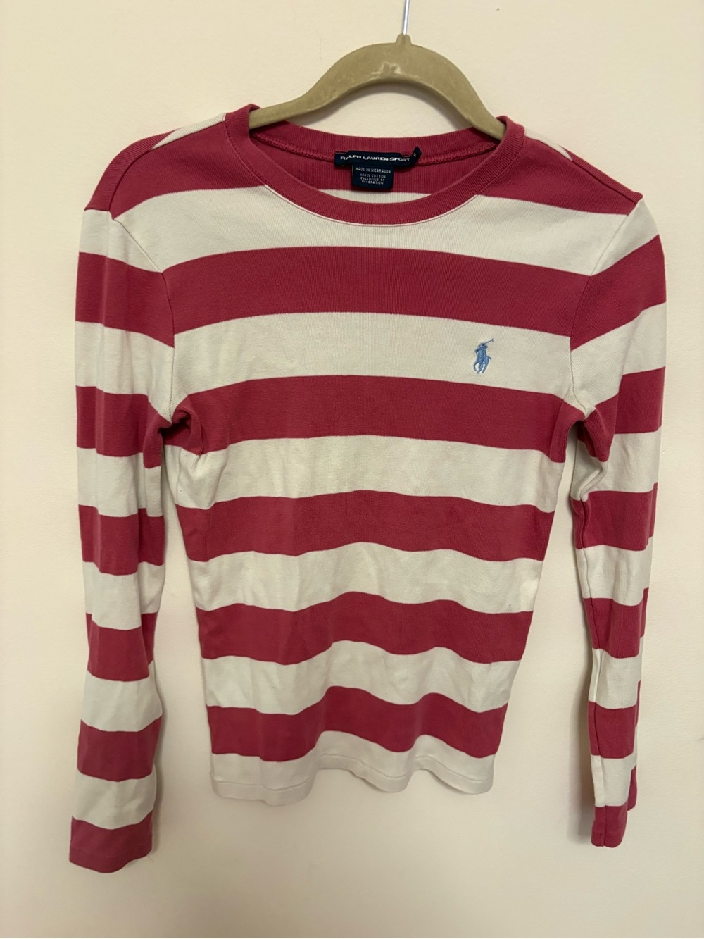 Vintage Polo Ralph Lauren Sport Womens Striped Long Sleeve Shirt Pink Y2K Size S